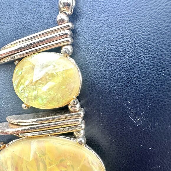 Y2K Iridescent Yellow Lucite Bib Necklace Statement Piece Shimmer Club Goddess - Picture 3 of 4